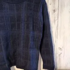 ネイビー系 チェック柄 セーター