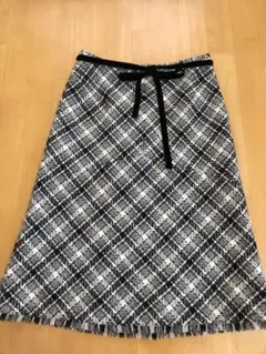 NOLLEYS ノーリーズ リボン付きチェックスカート 黒×ベージュ 36