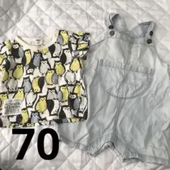 シンプルフリー　tシャツとサロペット　セットのサムネイル