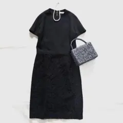 極美品☆DRESSTERIOR ワンピース　ドッキング　レーススカート　黒のサムネイル