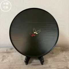 洛雅　京漆器　丸盆　蝶　横30㌢〈検 象彦　山田平安堂　煎茶道具　竹細工