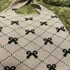リボン柄ニットトートバッグ
