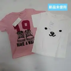 西松屋 半袖Tシャツ 2枚セット 95cm　くま　スニーカー　ピンク　ホワイトのサムネイル