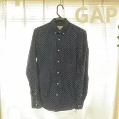 【GAP】コットン100% ネイビー 花柄ドット長袖シャツ 左胸ポケット付き