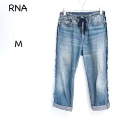 RNA デニムパンツ M ブルー サイドライン ダメージ加工 ロールアップ