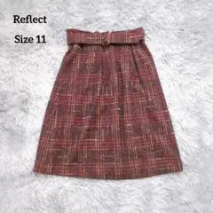 Reflect リフレクト ツイード風 チェック柄 膝丈スカート ベルト付 11