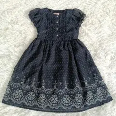 マザウェイズ ドット柄 ワンピース ネイビー パフスリーブ フォーマル