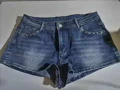 ショートパンツ　短パン　デニム　XL スカル　ドクロ　骸骨　ラインストーン