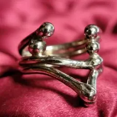 ビンテージ マルチラインとボールの造形シルバーリング 925 約12.5号