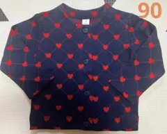 Cottoli コトリ　ハート　格子柄　カーディガン 90 ネイビー