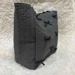 ヌビバッグ リボン グレー マザーズバッグ 軽量 大容量 キルティング 韓国流行