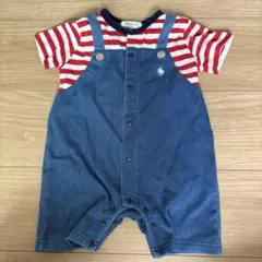 Polo Baby 赤と青ストライプロンパース 80