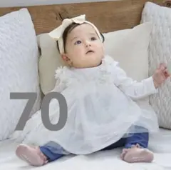 プティマイン　ロンパース チュールワンピース　ベビードレス　70 アイボリー