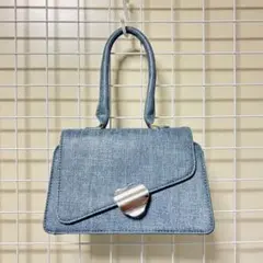 デニム調 2WAY ハンドバッグ ショルダー メタリック留め具のサムネイル