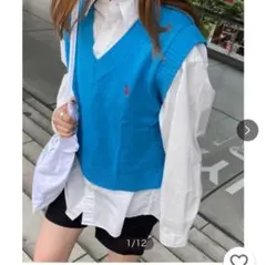 U.S. POLO ASSN. 青色Vネックニットベスト