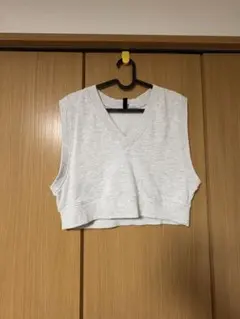 ライトグレー Vネック クロップドベスト