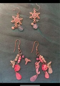 雪の結晶と魚モチーフのピアスセット