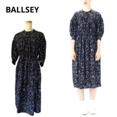 【美品】ボールジィ ワンピース 上品 フラワープリント 細ギャザー フレア36
