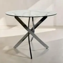 【美品】スペースエイジ メタル 丸 ガラステーブル 90cm