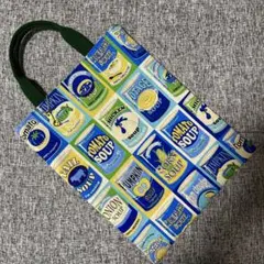 スープ缶　アメカジ　缶詰　縦長　A4 トートバッグ　サブバッグ　チャーム付き