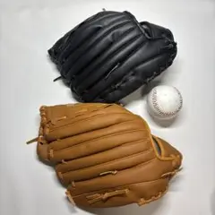 野球グローブ 黒と茶色の合成皮革製