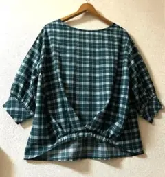 ワールド★美品　ボリューム7分袖&後ろ身頃 着丈長め ゆったりブラウス