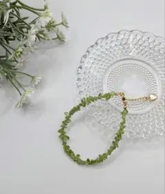 天然石 ペリドットブレスレット　ハートチャーム付ms