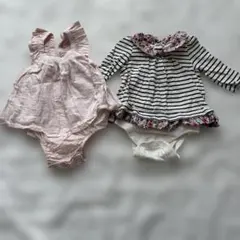 フリル付きピンクロンパース 60 2枚セット