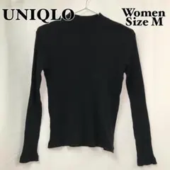 306978 UNIQLO リブハイネックT レディース M ユニクロ ブラック