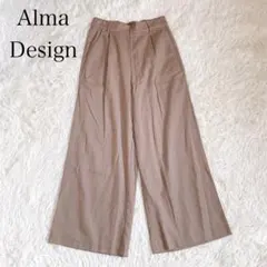 アルマデザイン　ワイドパンツ　ブラウン系　M レーヨン　麻　カジュアル