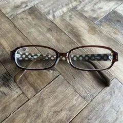 【美品】Zoff 度入りメガネフレーム/ブラウンドット