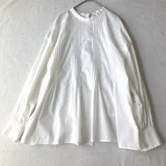 極美品✨25SSかぐれ コットンギャザースタンドカラーブラウス FREE 白 