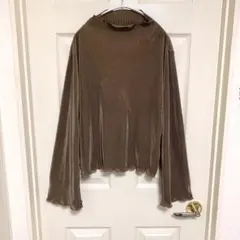 クラシカルエルフ メロウカットソーデザイン袖 リブ編みブラウン長袖Tシャツ