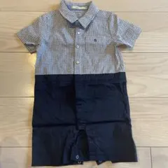 SHIPS チェック柄 半袖ロンパース ネイビー