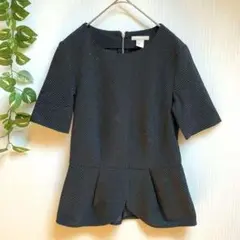 タグ付き新品 H&M ネイビー ペプラム 半袖カットソー