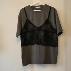 レースキャミソールレイヤードTシャツ グレーのサムネイル