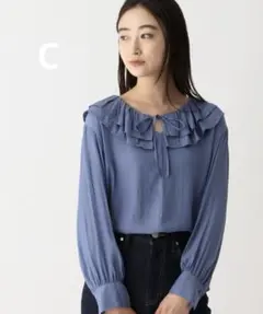 OPAQUE.CLIP C ドレープジョーゼット フリルカラーブラウス　M