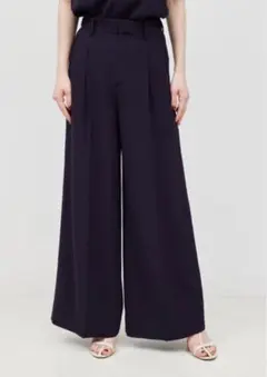 ROPE ロペ ネイビー スラックス 38 トリアセバックサテンワイドパンツ 紺