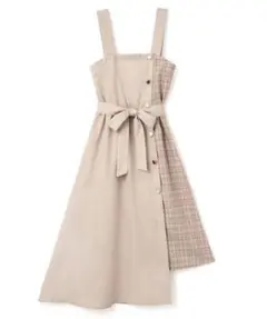 リボンベルト付チェック切り替えアシンメトリージャンパースカート[snh963]