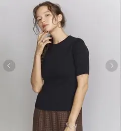 BEAUTY&YOUTH コットンフルニードル5分袖ニットプルオーバー