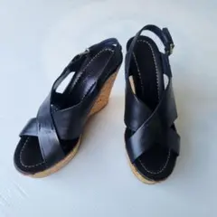 ファビオルスコーニ★ウェッジソール クロスサンダル 黒36(22.5㎝) 286