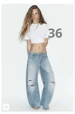 ZARA TRF ダメージ加工ミッドライズバギージーンズ 36 - メルカリ