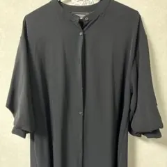 ブラック シャツワンピース バルーンスリーブ