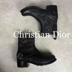クリスチャンディオール　Dior カナージュ レザー バイカーブーツ　ブラックのサムネイル