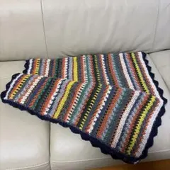 ハンドメイド ストライプブランケット（マルチカラー）　120cm x 60cm