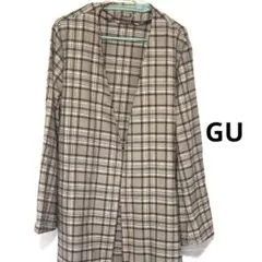 GU✤グレー系チェック柄ロングコート