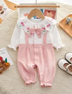 SHEIN シーイン 花柄刺繍 蝶々結びフロント ジャンプスーツ 68-74cm