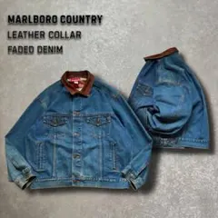 90s Marlboro レザー襟 デニムジャケット XL フェード
