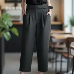 美品 イネド スラックス Mサイズ相当 グレー ベルト付き タック入り 通勤