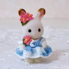 ☆ミニチュア ドール服 赤ちゃんブルー段染め花ワンピースセッNo.210☆